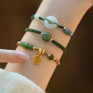 Bracelets de charme Couleur verte Imitation d'un jade pour femmes filles Cordon réglable Bijoux Bénédiction Bonheur Cadeaux paisibles Drop