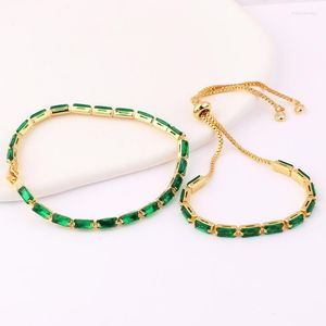 Bracelets porte-bonheur vert zircon cubique Tennis Bracelet pour femmes hommes couleur or glacé cristal Bracelet Femme Bijoux Bijoux