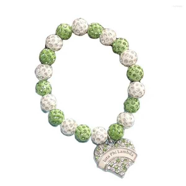 Bracelets de charme Boule de vitesses vertes en cristal en perle de la lettre grecque autocollant iota phi lambda pour femme