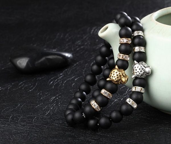 Bracelets de charme Grind Arenaceous Black Lava Rock Chaîne de perles Léopard Lion Crystal Set Auger Stretch Bracelet