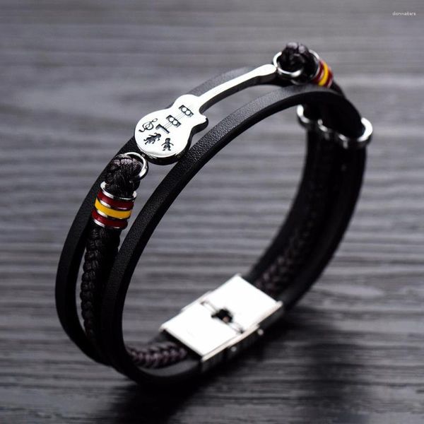 Pulseras con abalorios, pulsera de cuero con envoltura de guitarra, regalo para profesores de música de acero inoxidable, joyería para aprender a tocar