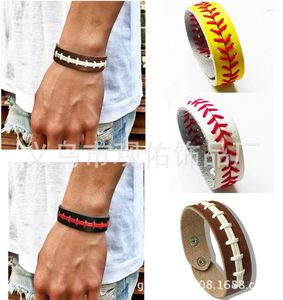 Charm Armbanden Gom Voor Sport Gefelst Kant Lederen Visgraat Softbal Snelle Pitch Baseball Stitch Manchet Heren Armband