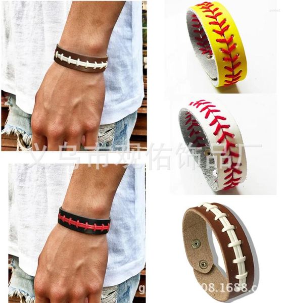 Pulseras de encanto Goma para deporte Cordón cosido Cuero Herringbone Softbol Lanzamiento rápido Puntada de béisbol Brazalete Hombres Pulsera