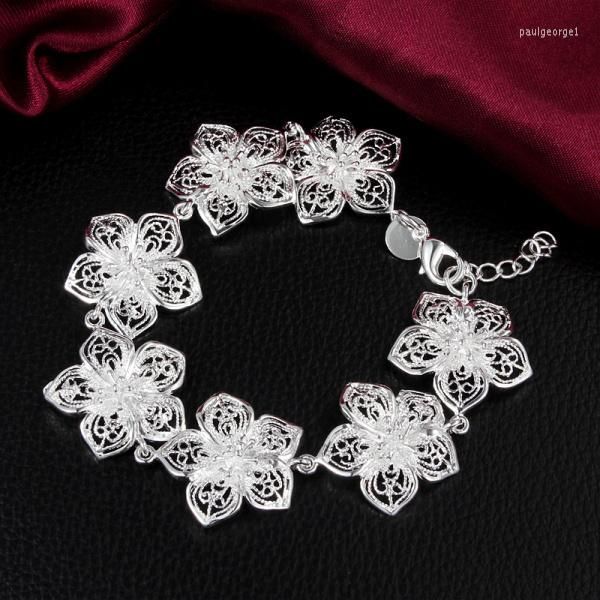 Charme Bracelets H317 Top Qualité Argent Couleur Mariée Bijoux Sculpté Creux Fleurs Bracelets Belle Romantique Cadeau De Mariage Vente