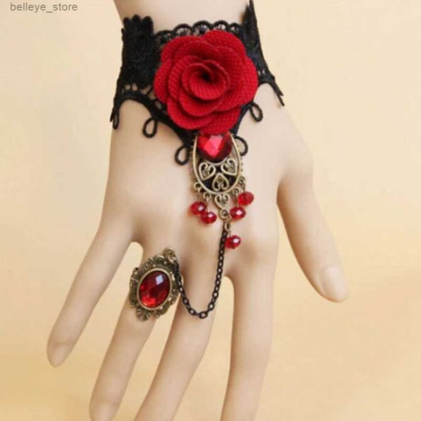 Pulseras de encanto Halloween Mujeres Rose Pulseras Steampunk Estilo gótico Pulsera de encaje Vampiro Negro Cosplay Traje Prop Señoras Brazaletes JoyeríaL23121