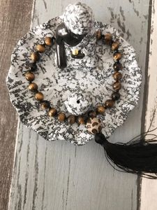 Bedelarmbanden met de hand geknoopte mala mini rozenkransen 8 mm gele tijger eye bracelet energie gebed cadeau voor vriend yoga