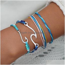 Charm Armbanden Hand Weave Vis Haak Armband Verstelbare Mtilayer Wrap Vrouwen Zomer Strand Sieraden Will And Sandy Drop Levering Dhqzr