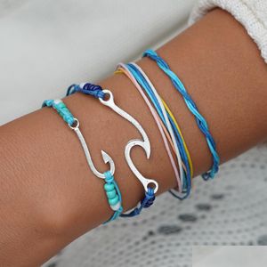 Bedelarmbanden hand weven vishaak bedel armband verstelbare mtilayer wrap armbanden dames zomer strand sieraden drop levering dhrvy