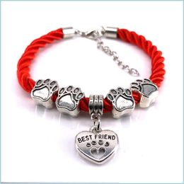 Bracelets de charme bracelet à la chaîne de corde tissé à la main 8 couleurs pour femmes best-ami chien path amateurs de compagnie de vente en gros de bijoux