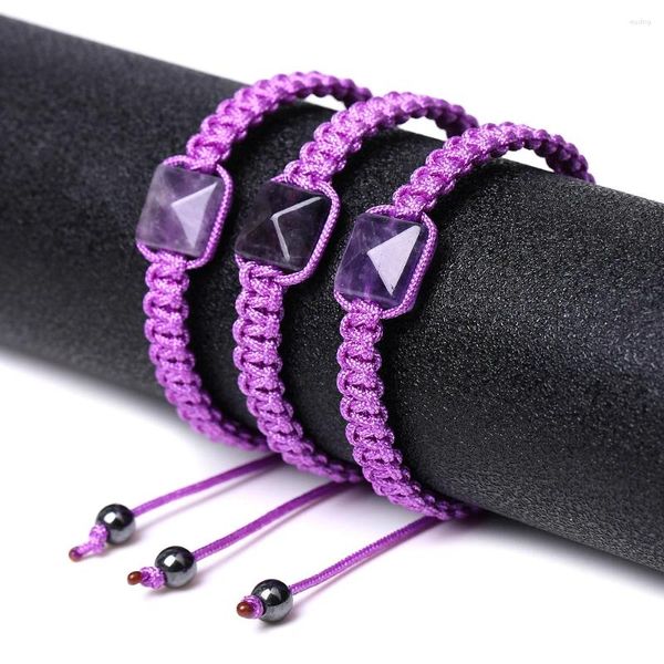 Bracelets de charme tissés à la main tressé corde colorée couple cristal naturel obsidienne améthyste pyramide énergie bracelet pour femmes hommes cadeau