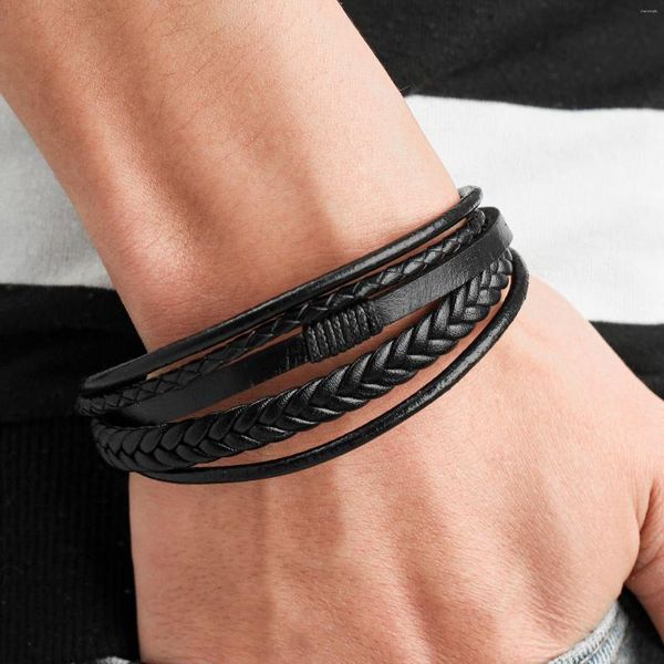 Pulseras con abalorios, pulsera de cuero tejido a mano para niños, hebilla magnética de aleación, Punk, fiesta de Hip Hop para hombres, joyería clásica, regalo de cumpleaños