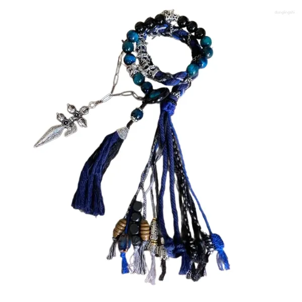 Pulseras con dijes Pulsera tibetana tejida a mano Cuentas de piedra azul Cadena de mano Cadena de muñeca étnica