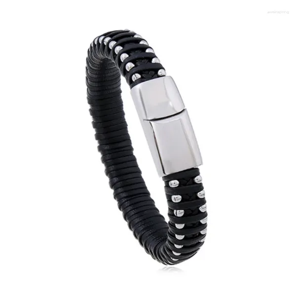 Braceletas Charmetas Titanio a mano Titanio de acero Simple joyería para hombres Magnet brazalete de cuero