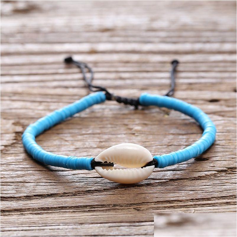 Charm Bracelets Hand Wrapped Shell Woven Resin Friendship Bracelet Female Girl Wrist Rope Adjustable Birthday Gift Drop Delivery Jewe Dhtd1