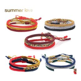 Pulseras de encanto hechas a mano 3 unids / set Nudos Pulsera de cuerda MTI Color Tibetano Budista Buena suerte Brazaletes trenzados para mujeres Hombres Drop Deliv OTC9H