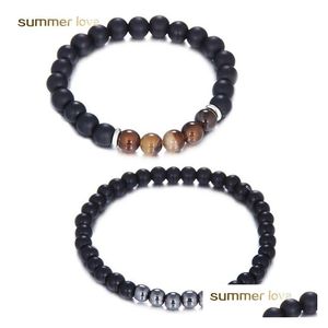Bracelets de charme faits à la main 6mm 8mm noir mat onyx perles bracelet pour femmes hommes 2pcs / set élastique pierre naturelle bijou de mode Dhgarden Dhter