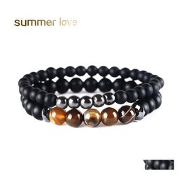 Bedelarmbanden handgemaakte 8 mm matte natuursteen kralen armband set voor vrouwen mannen 6mm legering energie yoga zwarte kralen sieraden druppel del dhov9