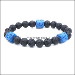 Pulseras con dijes hechas a mano 8Mm Seven Chakra Buddha Black Lava Stone Beads Bracelet Mujeres Hombres Bangle Beaded Hand Strings Drop Delivery 2 Dhtvd