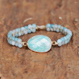 Bracelets porte-bonheur perles de pierre d'amazonite faites à la main Bracelet d'enveloppement Boho naturel tressé pour les femmes Yoga énergie bijoux cadeaux