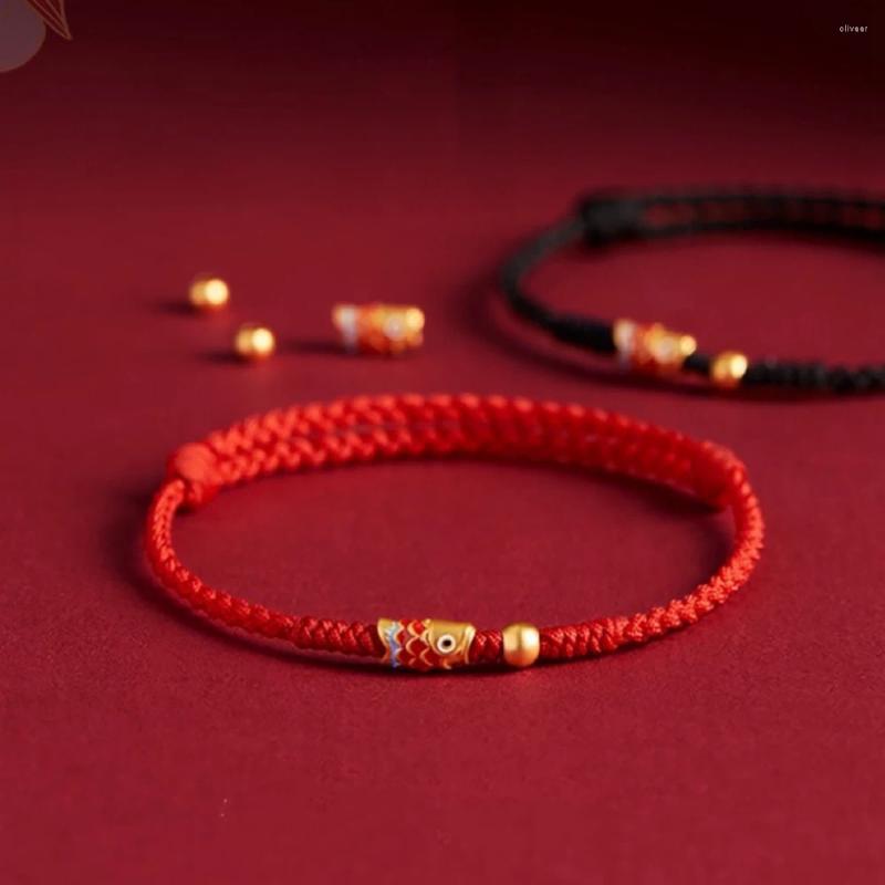 Charme pulseiras artesanal grânulo vermelho corda pulseira para mulheres proteção trançado koi peixe sorte ajustável amigos amantes presentes