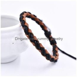 Bedelarmbanden Handgemaakte gevlochten armbanden Kettingen Waxtouw Echt leer Geweven armband voor dames Zwart Bruin Modetrend Dhamn