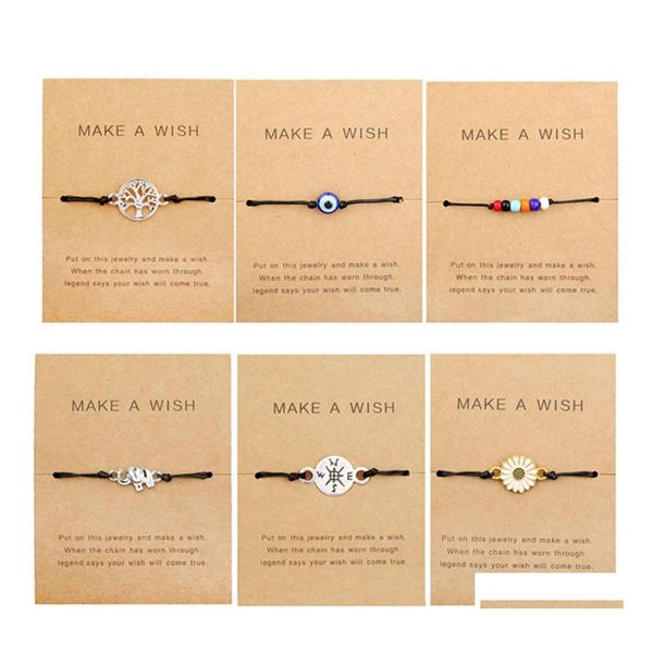 Pulseras con dijes Pulsera trenzada hecha a mano para parejas Mapa geométrico Elefante Brújula Nazar Evil Blue Eye Amistad Joyería Regalo Dro Otmck