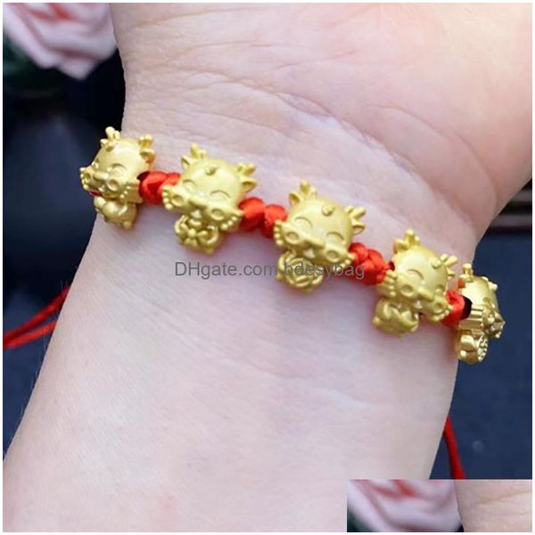 Pulseras con dijes Hecho a mano Trenzado Estilo chino Hilo rojo Dragón Protección con cuentas Salud Suerte Felicidad Joyería de cumpleaños Gota Delive Dhnpw