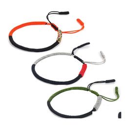 Pulseras con dijes Nudo trenzado hecho a mano Oración de la suerte Bohemio Étnico Rojo Negro Sier Pulsera de cuerda budista tibetana para hombres Mujeres Drop Othyc