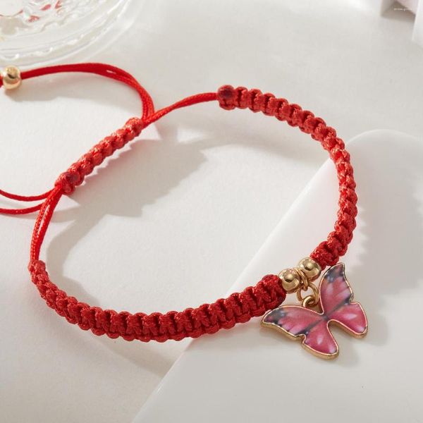 Bracelets de charme Corde tressée à la main Bracelet de chaîne rouge chanceux papillon pour les femmes vous apportent des bijoux de déclaration paisible