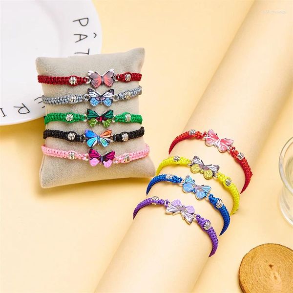 Bracelets de charme Bracelet à cordes tressé à la main pour les femmes Colorful Butterfly Pendant Bracles réglables Bracles de mode Bijoux
