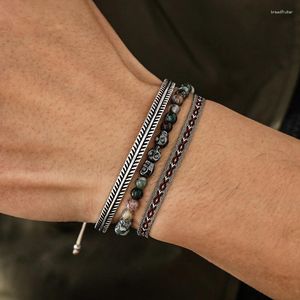 Bedelarmbanden handgemaakte kleurrijke kralen vintage 925 Tibetaans zilveren c-bracelet katoenen touw armband eenvoudig 3 stcs/ sets unisex sieraden cadeau