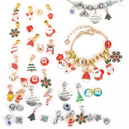 Pulseras de encanto hechas a mano DIY con cuentas de Navidad Conjunto de pulsera de Navidad Santa Claus Árbol Copo de nieve Elk Bead Colgante Joyería de Navidad