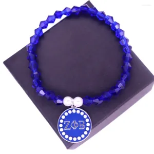 Bedelarmbanden handgemaakte elastische blauwe emaille witte parel Griekse letter Zeta Phi Beta kralen vrouwenclub symbool sieraden