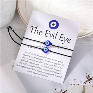 Bedelarmbanden Handgemaakte Evil Blue Eye Armbanden Set Met Kaart Rood Zwart Koord Armband Bescherming Geluk Amet Voor Vrouwen Mannen Familie Vrij Dhmug