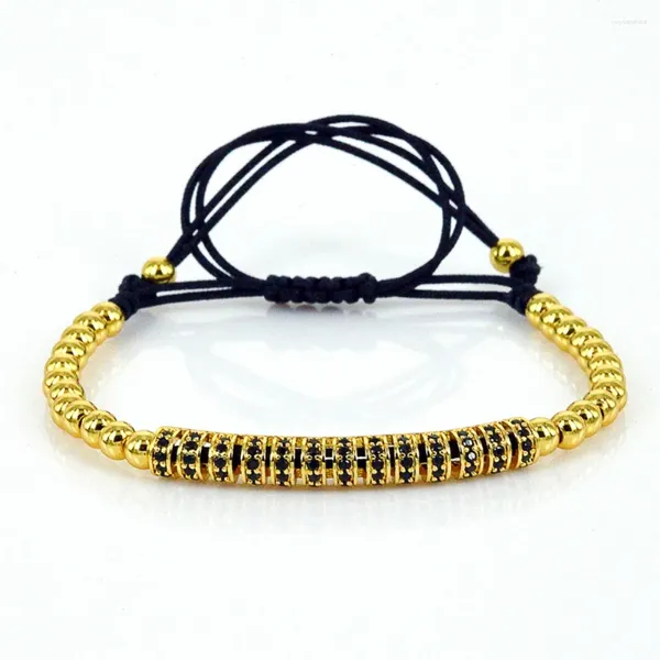 Pulseras de encanto pulsera de moda hecha a mano 24k cuentas de 24k barra de circón negro tubo largo macrame para hombres estilo de lujo