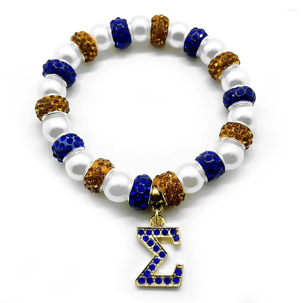 Pulseras de encanto Sociedad de hermandad griega hecha a mano Sigma Gamma Rho Carta Colgante de rehinestona Pearl Pearl Pulsera