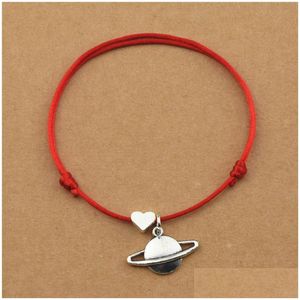 Bracelets porte-bonheur fait à la main coeur Neptune planète Jupiter Uranus corde rouge cordon noir pour femmes filles bijoux créatifs cadeaux livraison directe Dhuid