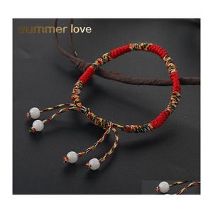 Bedelarmbanden handgemaakte knopen rode touw armband Tibetaanse boeddhist goed geluk gevlochten armbanden voor vrouwen mannen sieraden cadeau drop levering otm9c
