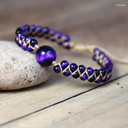 Bracelets porte-bonheur fait à la main pierre naturelle violet oeil de tigre chaîne tressée amitié Wrap Bracelet Femme femmes bijoux Raym22