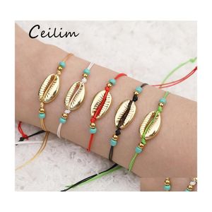 Bedelarmbanden handgemaakte touw kraal gevlochten gouden zeeschelpen armband aankomst colorf natuurlijke armbanden voor vrouwen zomer strand sieraden dro dhgwc