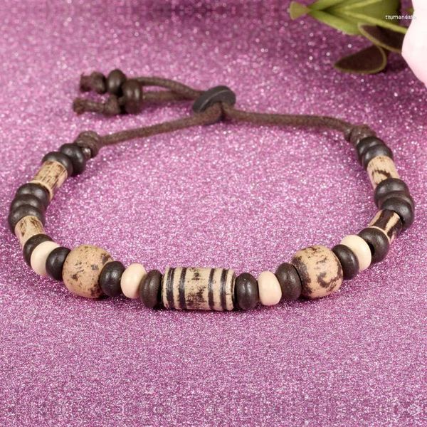 Pulseras con dijes Pulsera de cuerda hecha a mano Bohemian Black Polymer Clay Beaded For Men Holiday Jewelry Punk Raym22