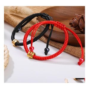 Pulseras con dijes Pulsera trenzada de cuerda hecha a mano Rojo Negro Budista tibetano Amor Carta de amistad mexicana de la suerte para mujeres Hombres Drop De Otrxj