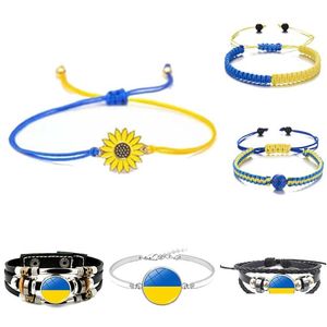 Pulseras con dijes Cuerda hecha a mano Margarita Girasol Ucrania Azul y amarillo Amistad étnica Pulsera Entrega directa Joyería Dh1Eu