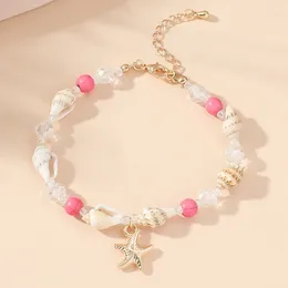 Bracelets de charme bracelet conch articulatif à la main pour les femmes à la mode à la plage de la plage de la plage rose rose réglable
