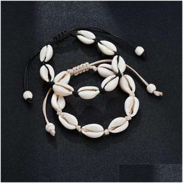 Bedelarmbanden handgemaakte shell natuurlijke zeeschelp met de hand gebreide verstelbare touwbanden voor vrouwelijke meisjes accessoires kralen streng strand dhkz1