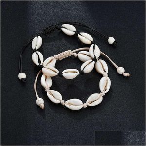 Bracelets à charme Shell fait à la main à la main de coquillage naturel en tricoté corde réglable Bangles pour femmes accessoires de la plage de brin de perle Dhkz1