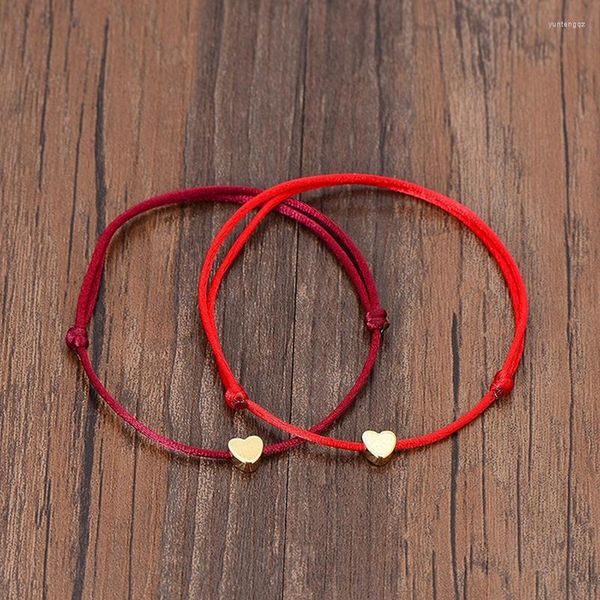 Pulseras con abalorios hechas a mano de acero inoxidable, pulsera con forma de corazón de amor, cuerda roja fina, cuerda de hilo para hombres, mujeres, parejas