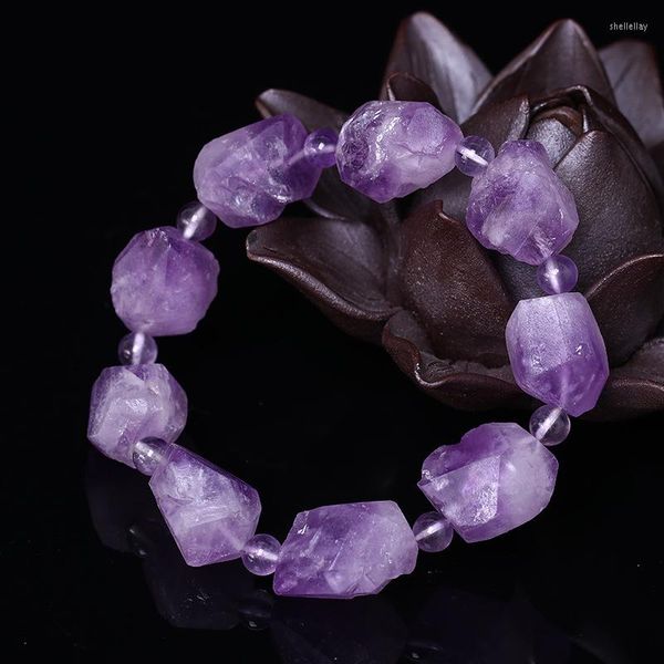 Bracelets à breloques Bracelet à quartz en cristal violet extensible fait à la main Minéral irrégulier Améthystes naturelles brutes Pierre de naissance Bijoux de guérison