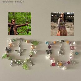 Pulseras con dijes Pulseras hechas a mano inspiradas en Los Juegos del Hambre | Pulseras de coqueta campestre Y2K | Katniss lucy gris l231214