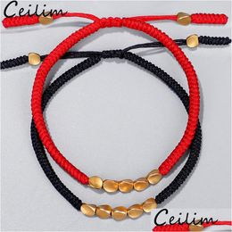 Bracelets porte-bonheur tibétain cuivre perle porte-bonheur Bracelet pour femmes hommes fil de cire Couple bijoux cadeaux livraison directe Dhr1N